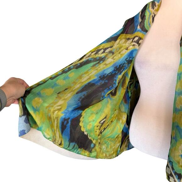 Soca St John Sweater Silk Interior Large Blue Green Artsy Maximalism Classic - Picture 2 of 12